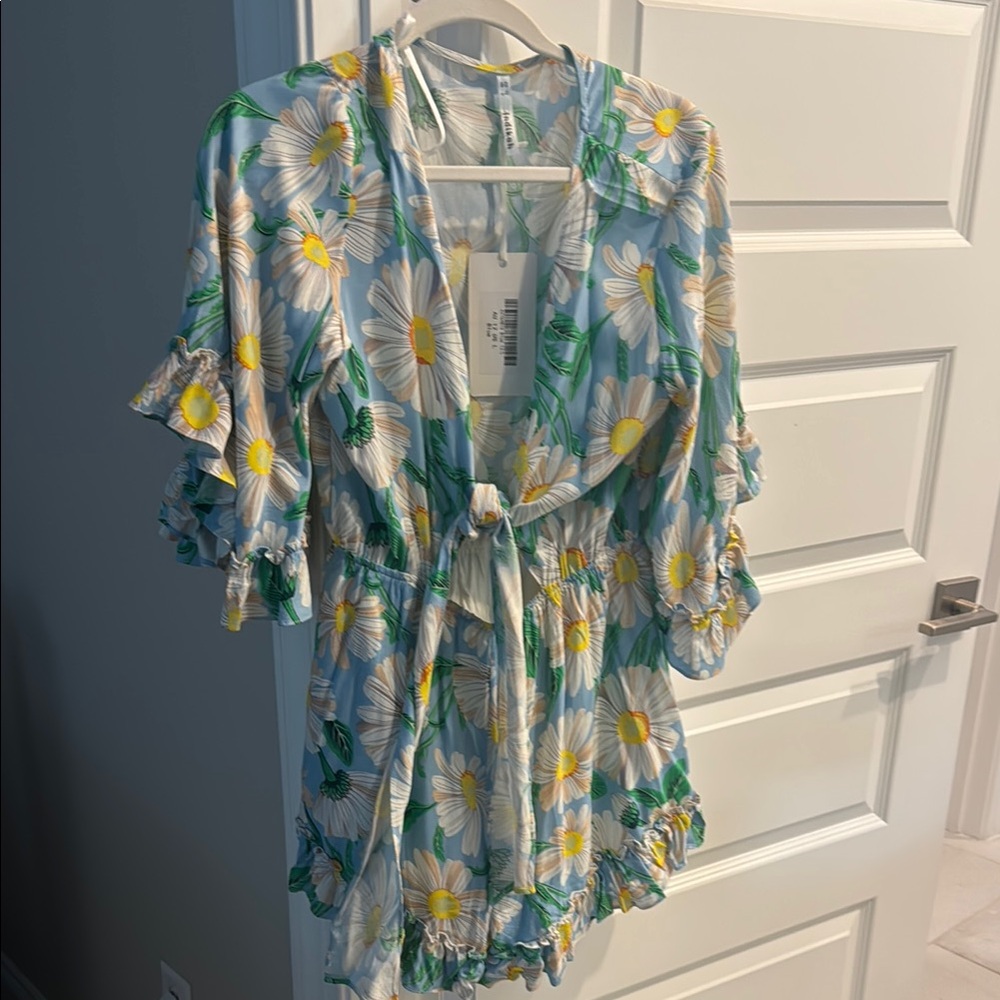 Floral romper with tie front